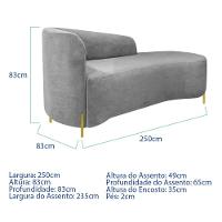 Divã Recamier Orgânico França 250cm Lado Dir Pés Metal Dourado Linho Cinza Claro - 6