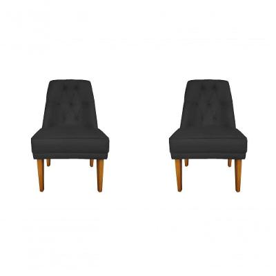 Kit 2 Cadeira Para Sala De Jantar Escritório Estofada Berlim Retro Suede Preto Eli Móveis E Decoração