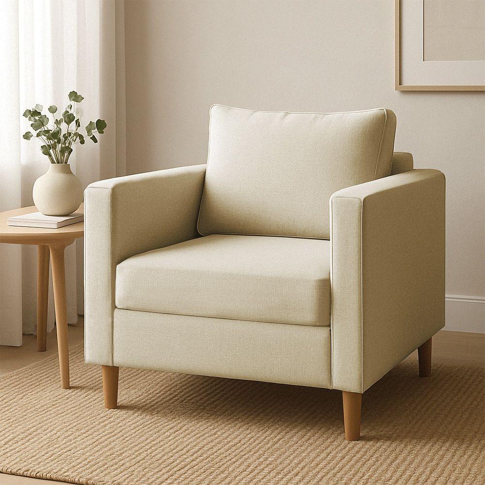 Poltrona Decorativa Helena Linho Pés Madeira Dourado - 2