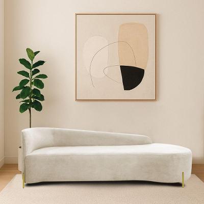 Divã Recamier Orgânico França 250cm Lado Dir Pés Metal Dourado Linho Bege