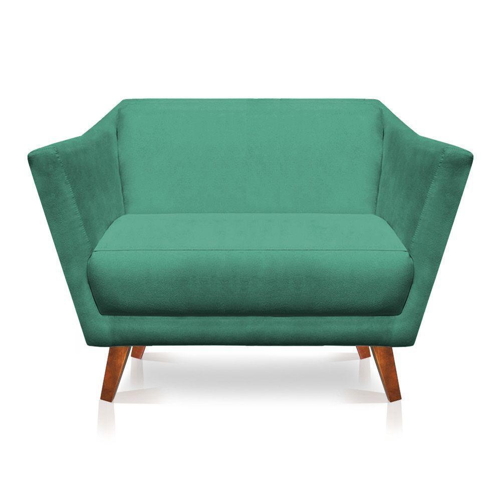 Namoradeira Lorena Suede Pés Castanho Azul Turquesa - 1