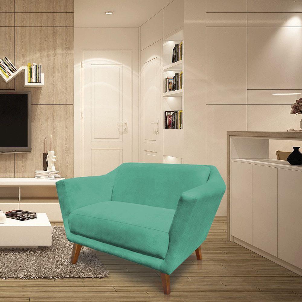 Namoradeira Lorena Suede Pés Castanho Azul Turquesa - 3