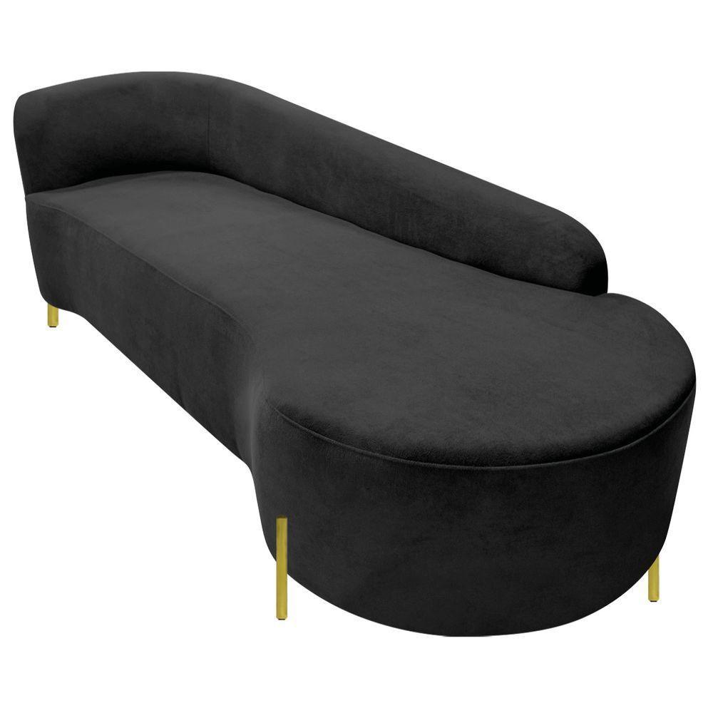 Divã Recamier Orgânico França 250cm Lado Dir Pés Metal Dourado Linho Preto - 3