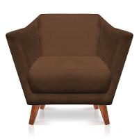 Poltrona Decorativa Lorena Suede Pés Castanho Marrom - 3