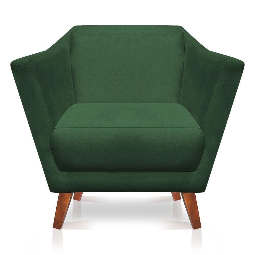 Poltrona Decorativa Lorena Suede Pés Castanho Verde - 3