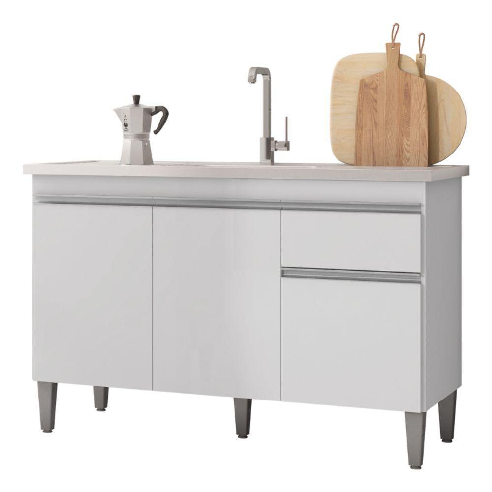 Multiuso Gabinete Balcão Tatiane 120cm 3 Portas S/tampo - Branco - 1