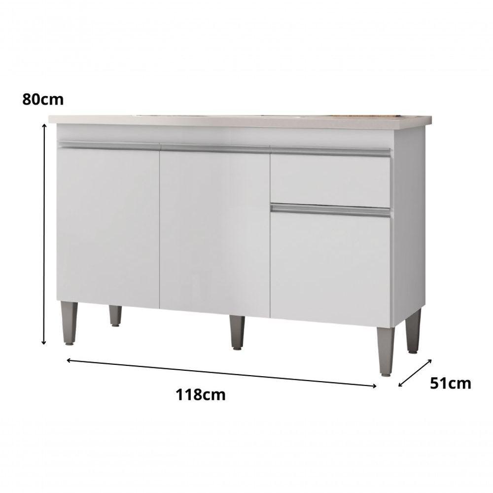 Multiuso Gabinete Balcão Tatiane 120cm 3 Portas S/tampo - Branco - 2