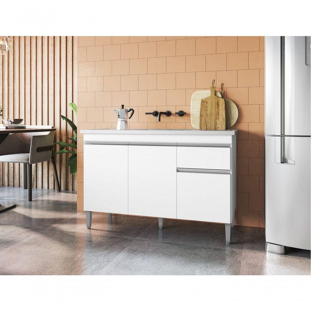 Multiuso Gabinete Balcão Tatiane 120cm 3 Portas S/tampo - Branco - 3