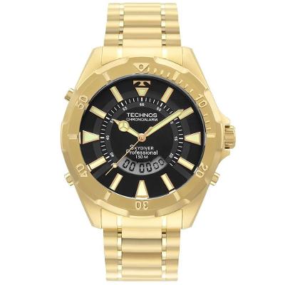 Relógio Masculino Skydiver WT205FLN-4P Ana Digi Pulseira Aço Dourado Technos