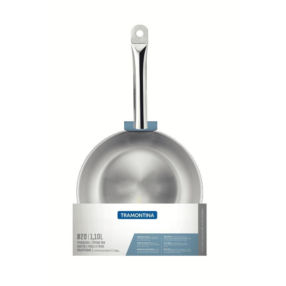 Frigideira Tramontina Professional Rasa Em Aço Inox Fundo Triplo Com Cabo 20 Cm 1,1 L - 1