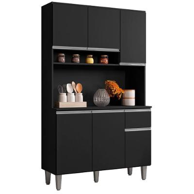 Kit Cozinha Compacta Márcia 6 Portas 1 Gaveta MDP 105 cm Preto com Pés Reguláveis