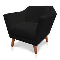 Poltrona Decorativa Lorena Suede Pés Castanho Preto