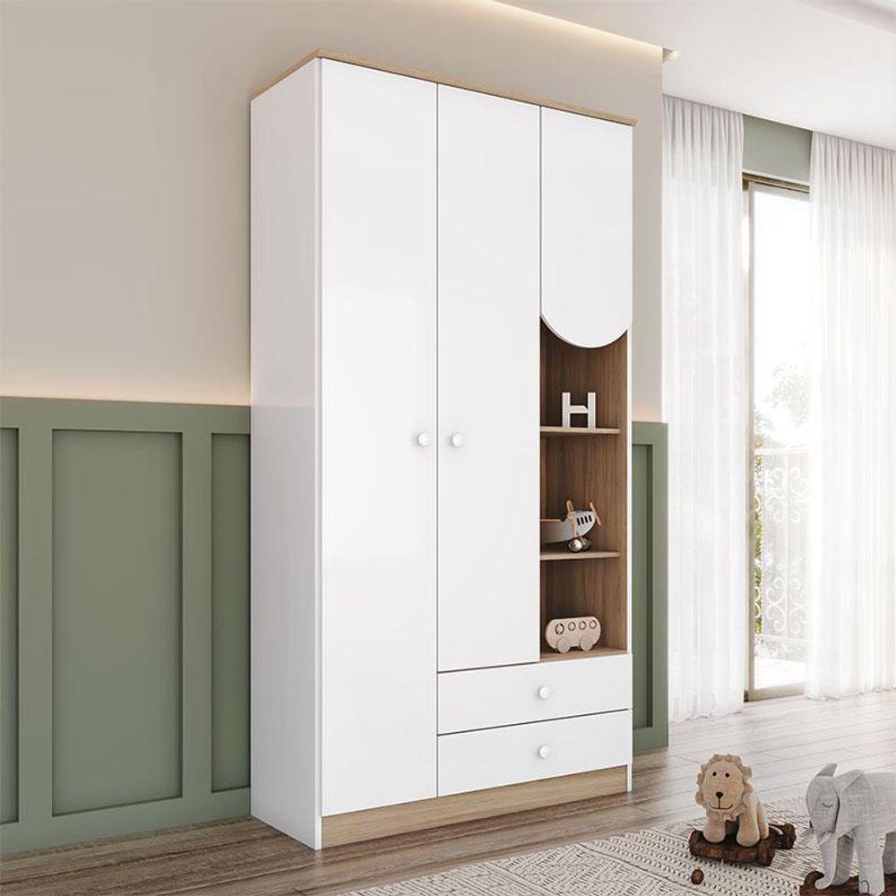 Guarda Roupa Infantil Magia Ambiente 3 Portas Branco Jequitibá Hp - Henn - 1