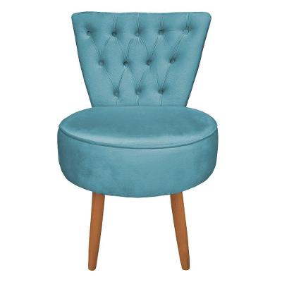 Mocho Capitonê Veludo Pés Palito Castanho Azul Turquesa