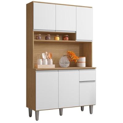 Kit Cozinha Compacta 6 Portas 105 Cm Marcia Amendoa Branco Reajl Moveis Amendoa Branco