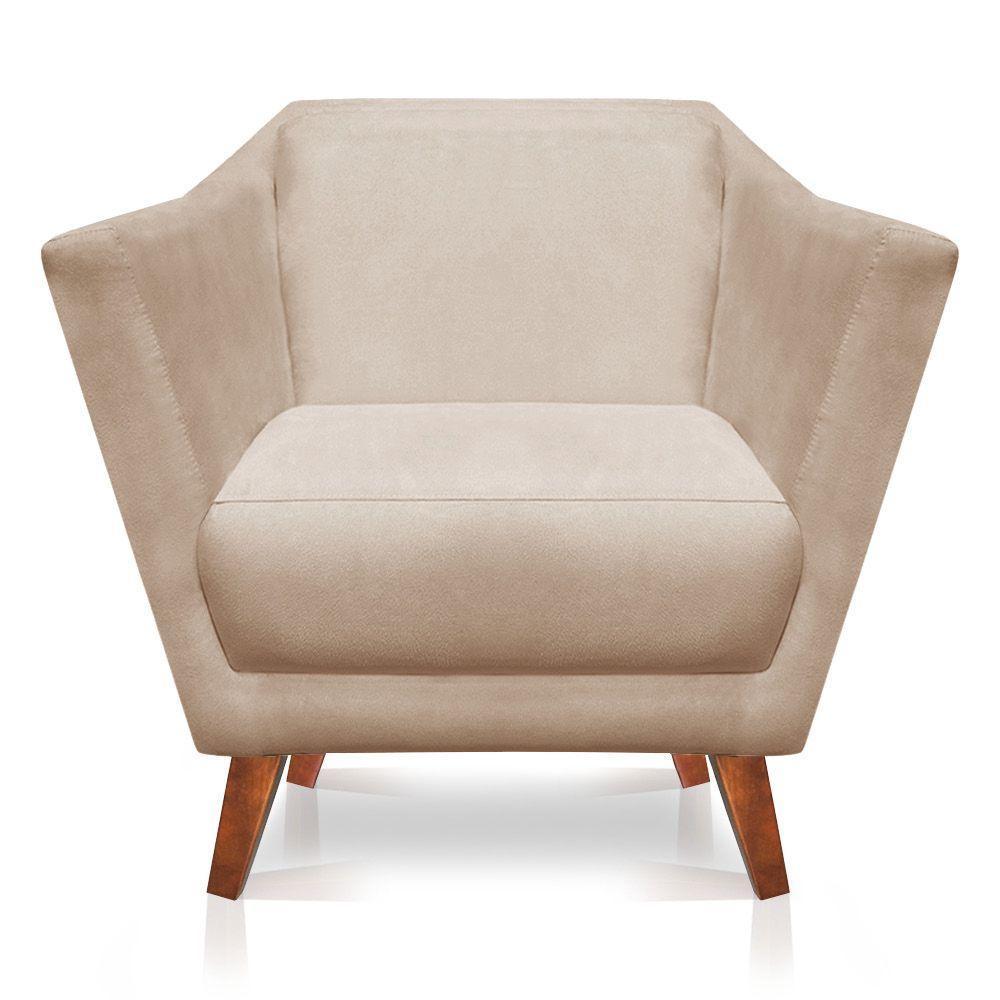 Poltrona Decorativa Lorena Suede Pés Castanho Bege - 3