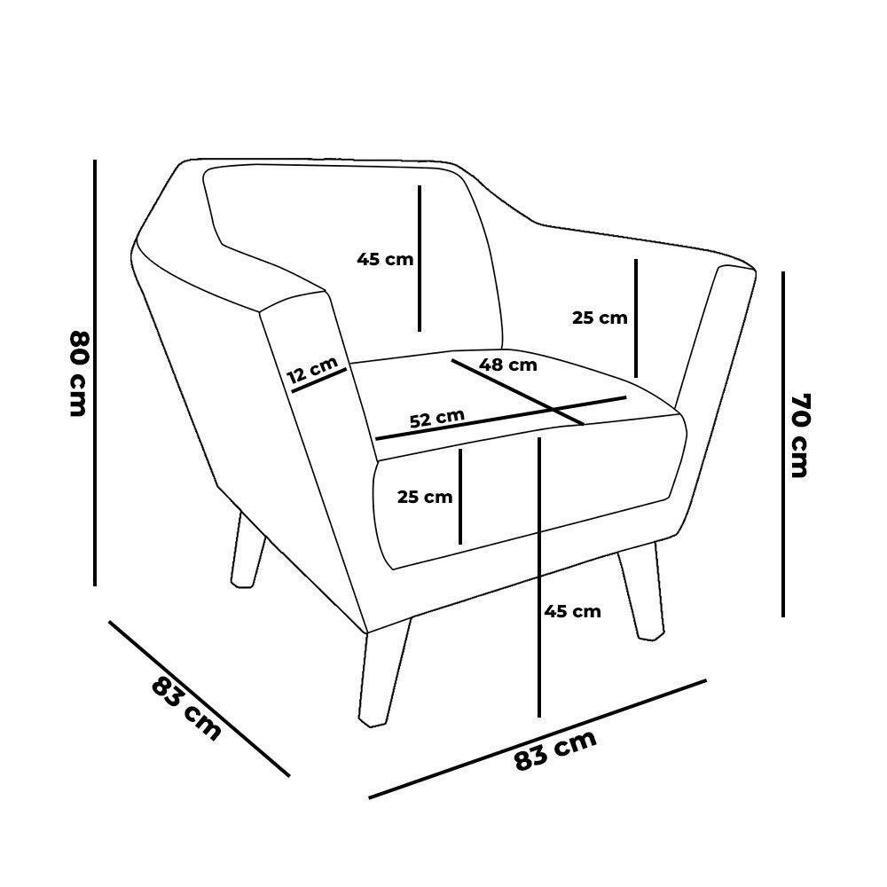 Poltrona Decorativa Lorena Suede Pés Castanho Bege - 6