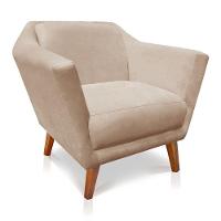 Poltrona Decorativa Lorena Suede Pés Castanho Bege - 1