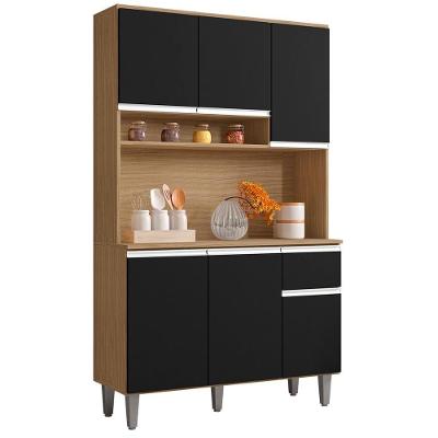 Kit Cozinha Compacta Márcia 6 Portas 1 Gaveta MDP 105 cm Amêndoa Preto Moderno
