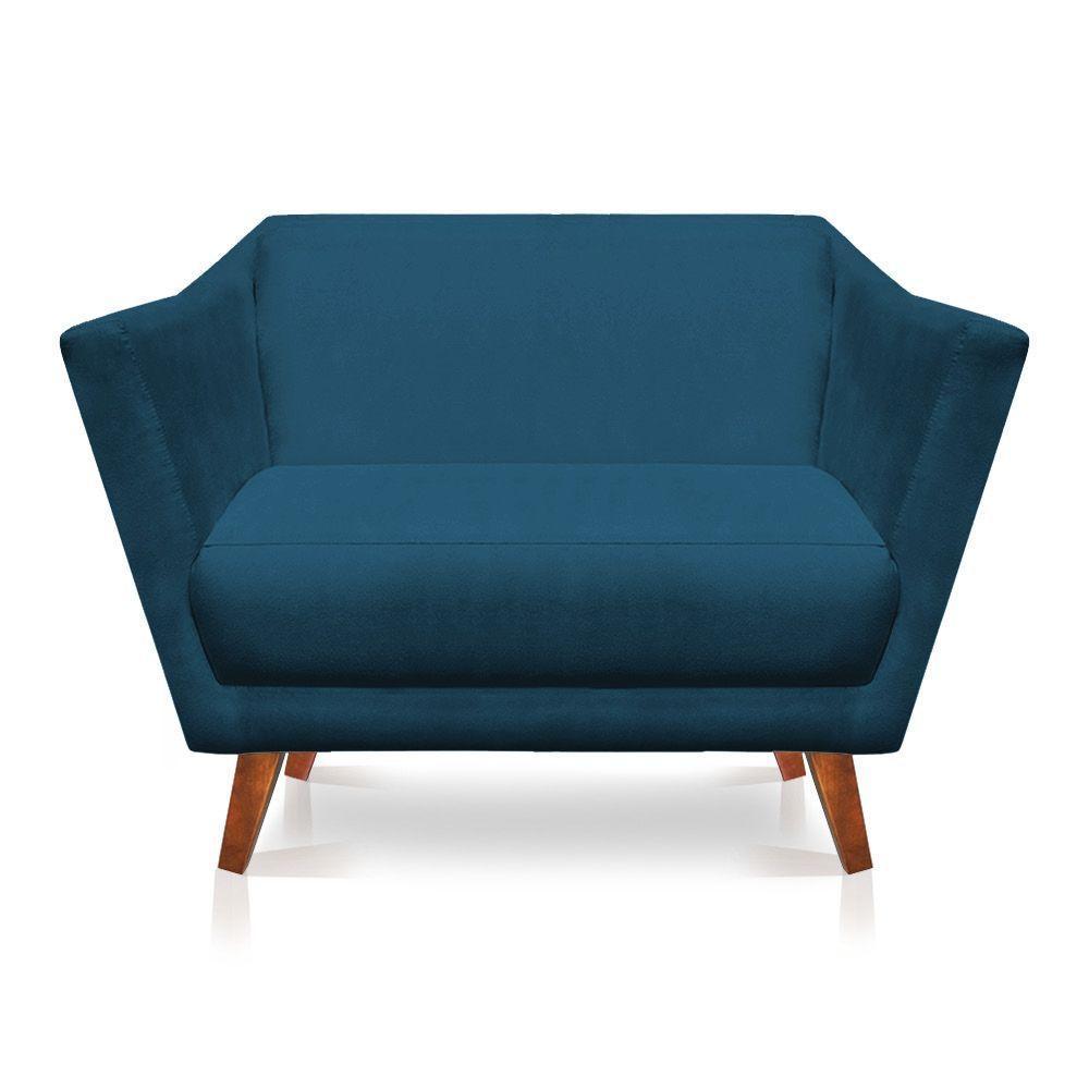 Namoradeira Lorena Suede Pés Castanho Azul Marinho - 1