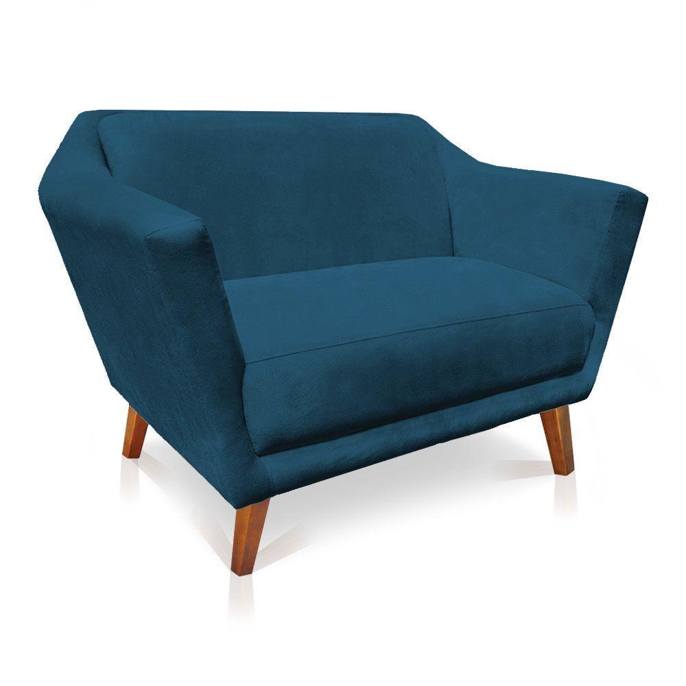 Namoradeira Lorena Suede Pés Castanho Azul Marinho - 4