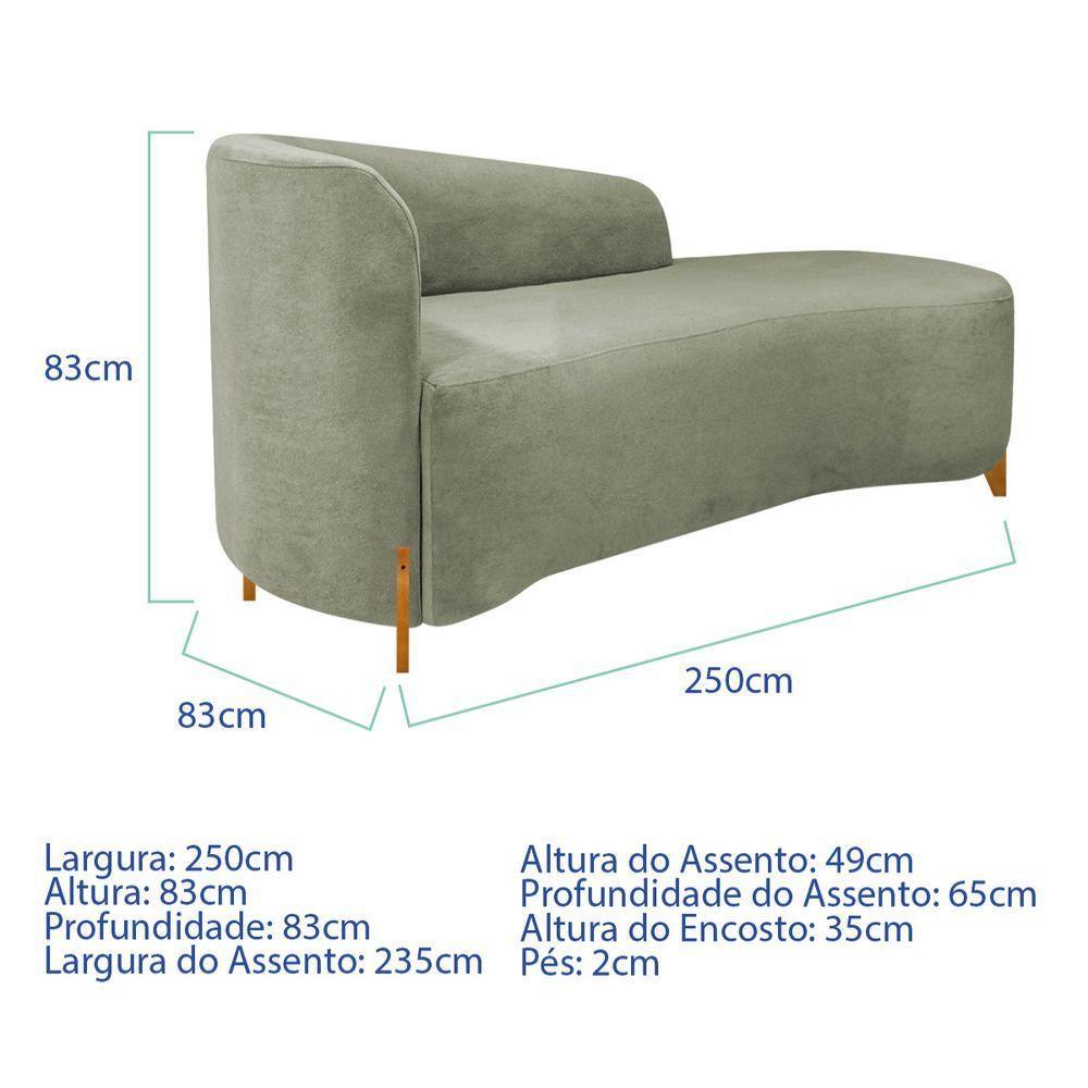 Divã Recamier Orgânico França 250cm Lado Dir Pés Madeira Bouclé Verde Oliva - 6