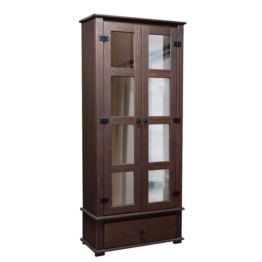 Cristaleira Madeira Maciça 2 Portas De Vidro 1 Gaveta Rústica - Imbuia - 6