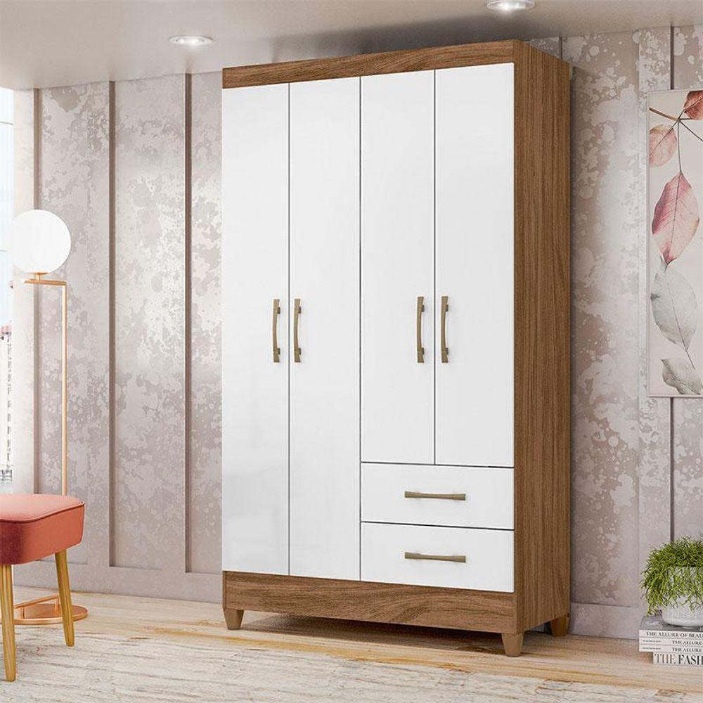 Guarda Roupa Solteiro Chile 4 Portas Naturale Branco - Moval - 4