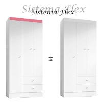 Guarda Roupa Solteiro Versa 3 Portas Branco Rosa Flex Fosco - Kits Paraná - 3