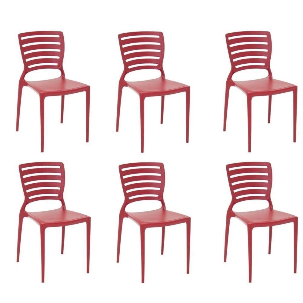 Kit 6 Cadeiras Sofia Vermelha Tramontina Encosto Vazado Horizontal 92237/040 - 1