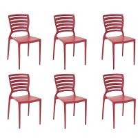 Kit 6 Cadeiras Sofia Vermelha Tramontina Encosto Vazado Horizontal 92237/040 - 1