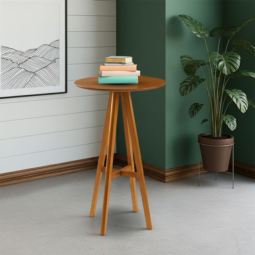 Kit 4 Mesas Bistrô Alta Redonda Sila Base Madeira Maciça Mel - 2