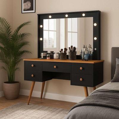 Penteadeira Camarim Com Led Anaísa Preto/nature