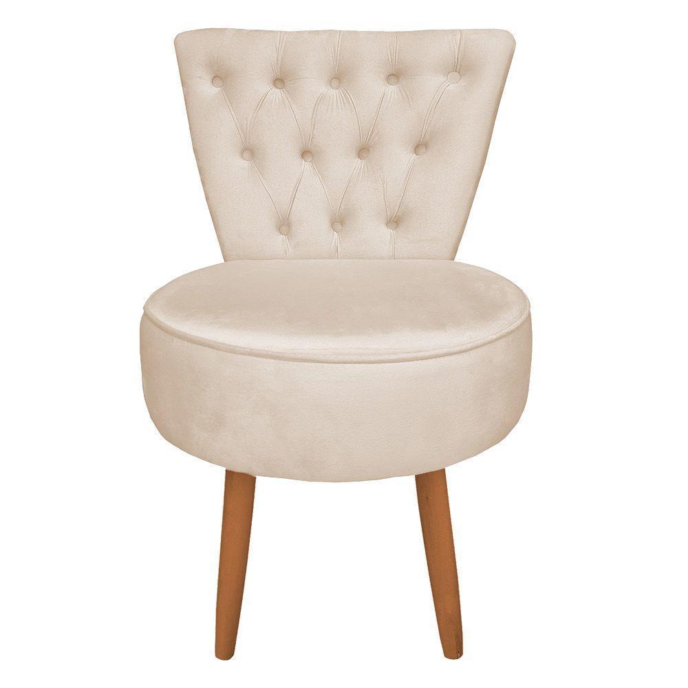 Mocho Capitonê Veludo Pés Palito Castanho Bege - 1