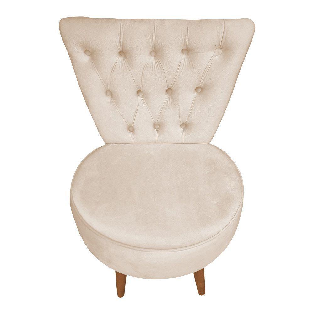 Mocho Capitonê Veludo Pés Palito Castanho Bege - 3