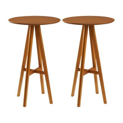 Kit 2 Mesas Bistrô Alta Redonda Sila Base Madeira Maciça Mel