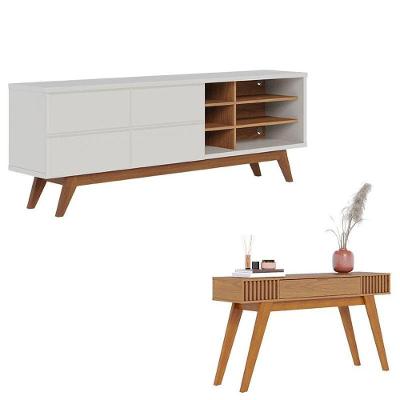 Rack Bancada Noronha 1.8 Off White Matte Freijó Com Aparador Riviera Freijó - Colibri