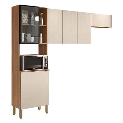 Cozinha Compacta 3 Peças Vert Plus Freijó Soft 6 Portas MDF Amadeirado com Nicho Micro-ondas