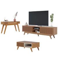 Rack Bancada Fortaleza Com Aparador Riviera Freijó E Mesa De Centro Jeri Freijó Off White - Colibri - 1