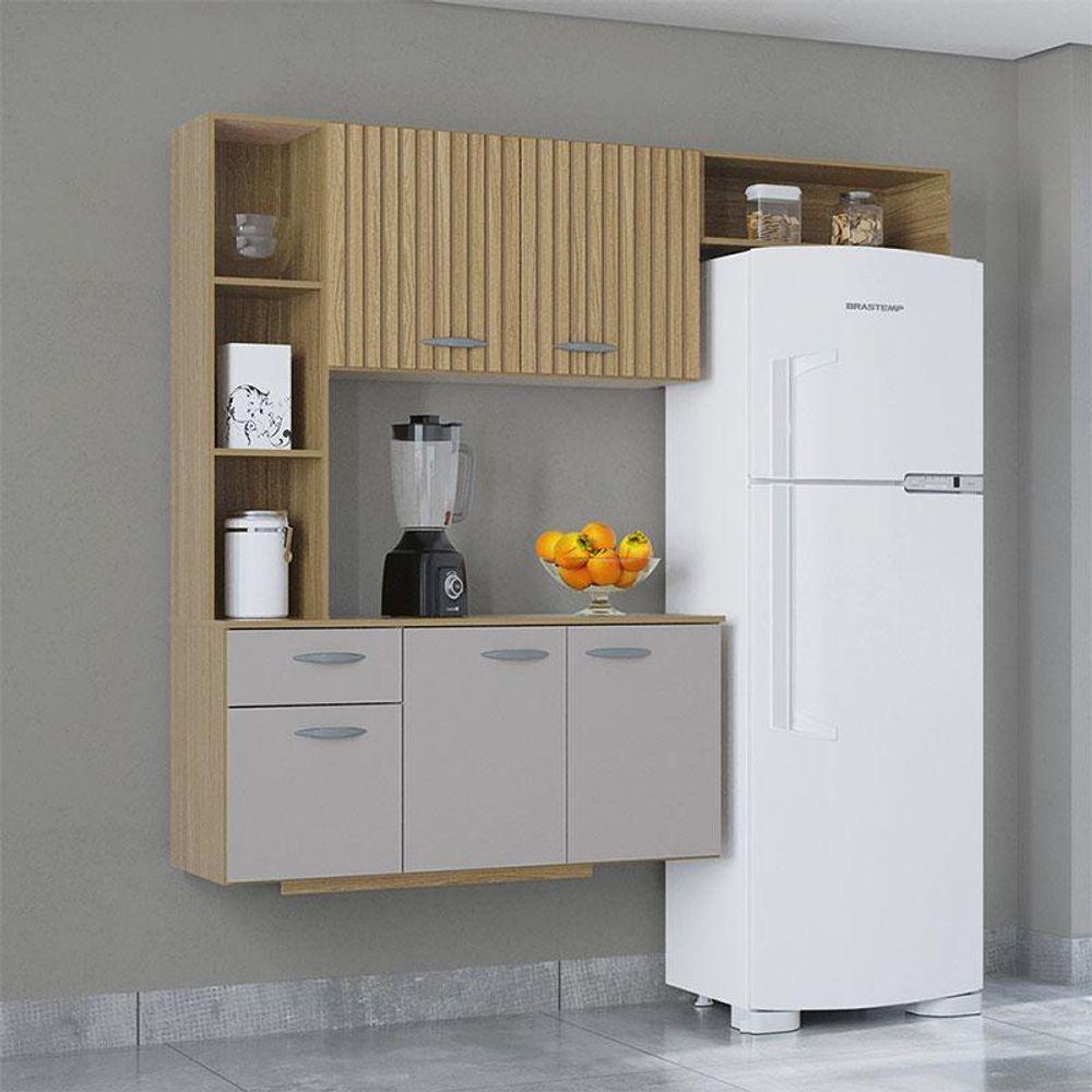 Cozinha Com Balcão Isis 163 Cm Damasco Ripado Off White - Poquema - 2