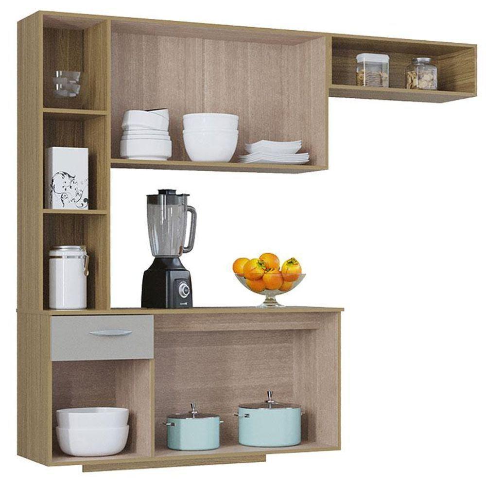 Cozinha Com Balcão Isis 163 Cm Damasco Ripado Off White - Poquema - 3