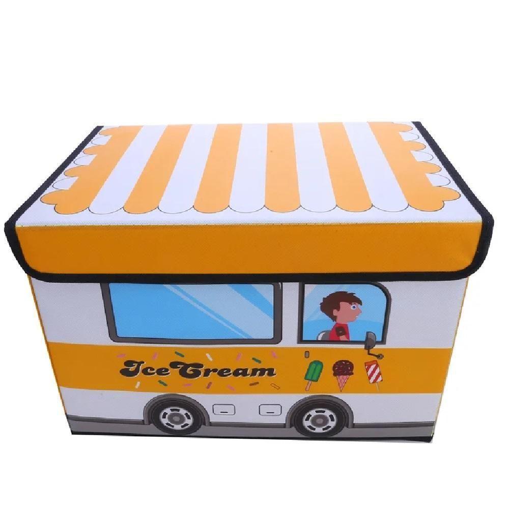 Bau Infantil Branco Multiuso Urso Onibus Puff Porta Treco Caixa Organizadora Brinquedos Livro Roupa - 3
