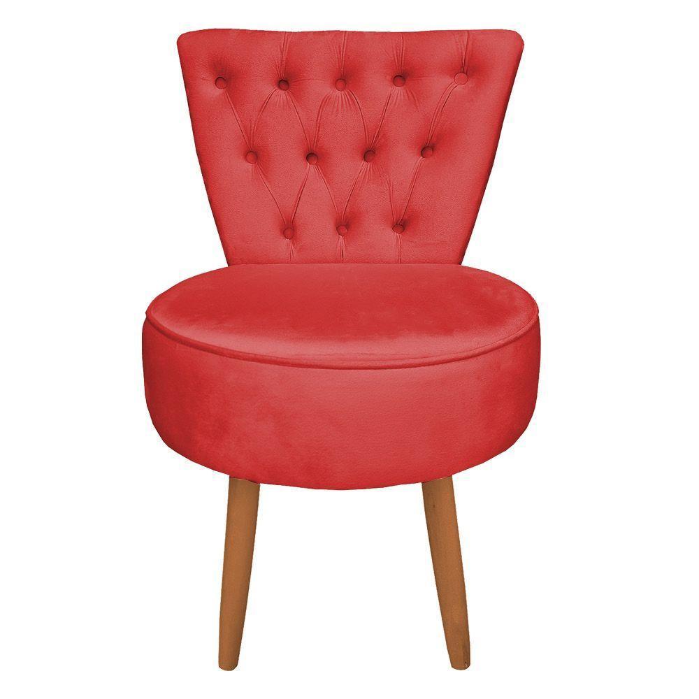 Mocho Capitonê Veludo Pés Palito Castanho Vermelho - 1