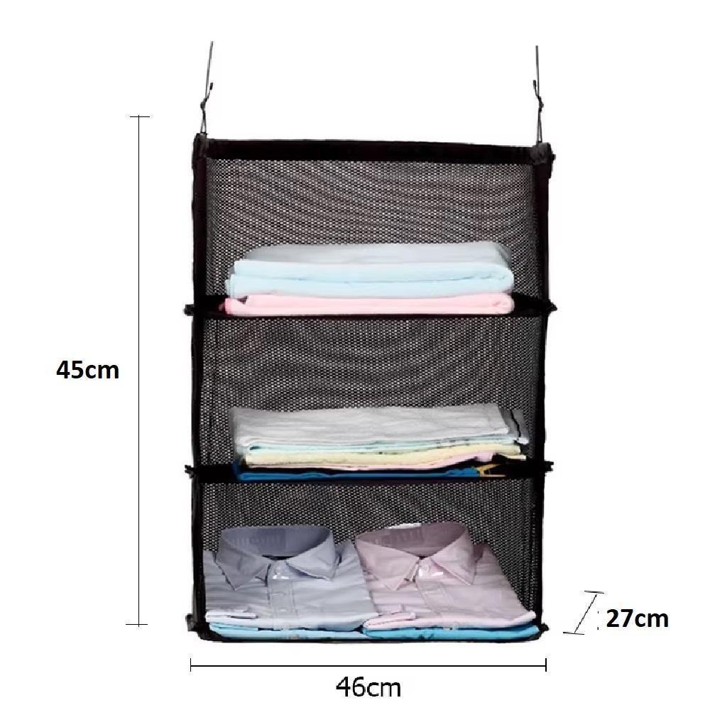 Organizador De Mala Suspenso 3 Andares Para Roupas Prateleira Viagem Bolsa Sacola Gancho Cabide Dobravel Otimize Espaco - 7