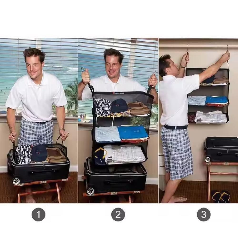 Organizador De Mala Suspenso 3 Andares Para Roupas Prateleira Viagem Bolsa Sacola Gancho Cabide Dobravel Otimize Espaco - 8