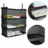 Organizador De Mala Suspenso 3 Andares Para Roupas Prateleira Viagem Bolsa Sacola Gancho Cabide Dobravel Otimize Espaco - 1