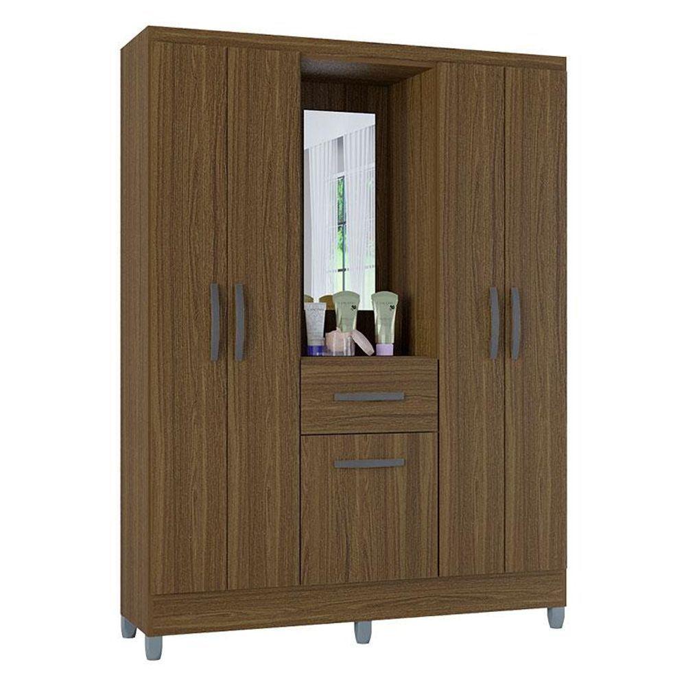 Guarda Roupa Solteiro Atlas Capelinha 5 Portas Castanho Brilho - Poquema - 1