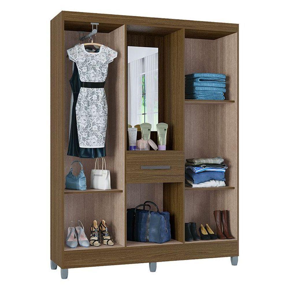 Guarda Roupa Solteiro Atlas Capelinha 5 Portas Castanho Brilho - Poquema - 2