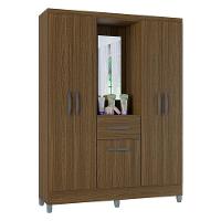 Guarda Roupa Solteiro Atlas Capelinha 5 Portas Castanho Brilho - Poquema - 1