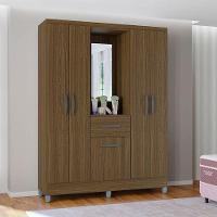 Guarda Roupa Solteiro Atlas Capelinha 5 Portas Castanho Brilho - Poquema - 4